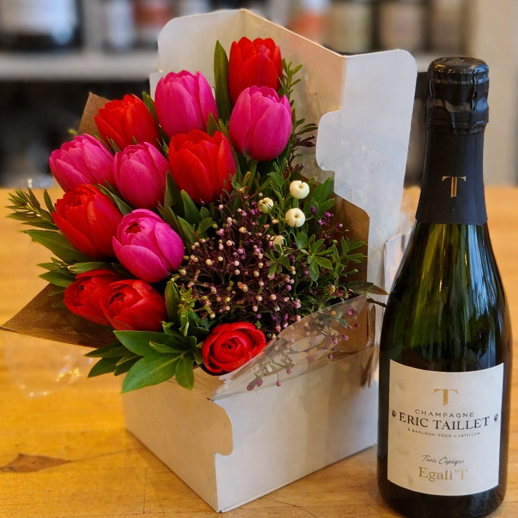 Half Bottle of Champagne and Mini Flower Bunch