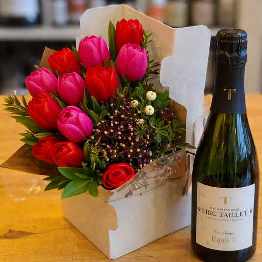 Half Bottle of Champagne and Mini Flower Bunch